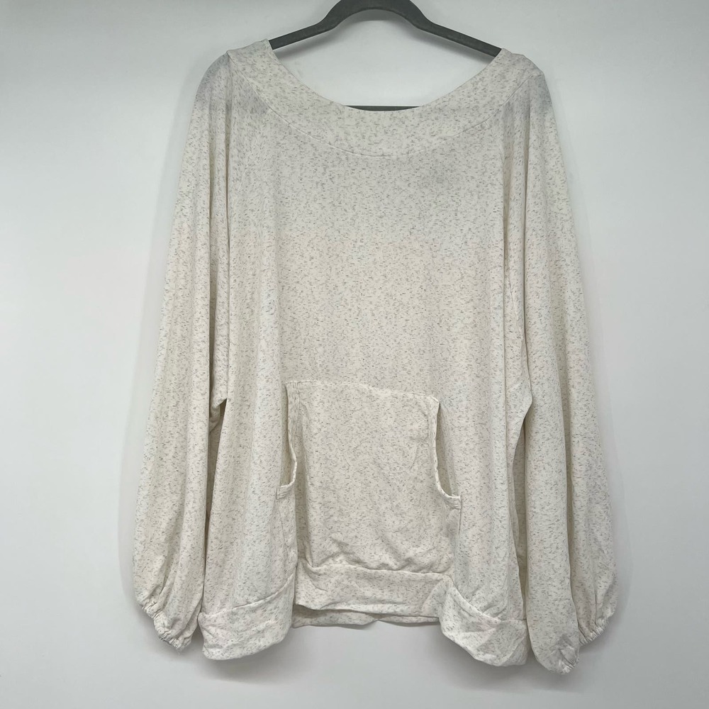 White Birch Kangaroo Pocket Sweatshirt Top Women's 1X White Speckled Relaxed Fit